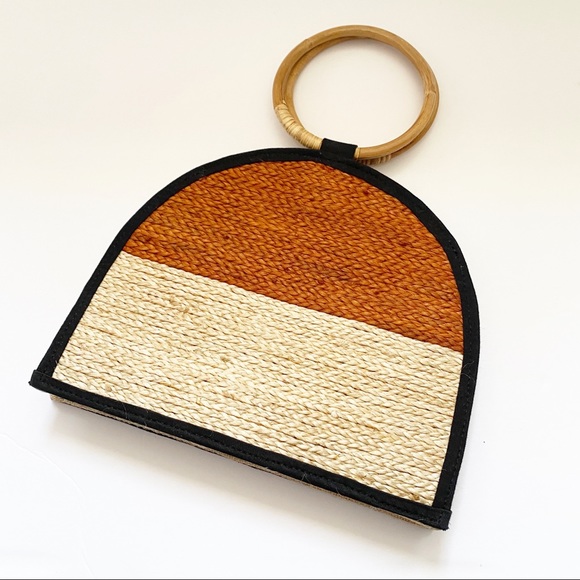 VINTAGE - COLOUR BLOCK BAG WITH WOODEN HANDLES - Picture 2 of 5